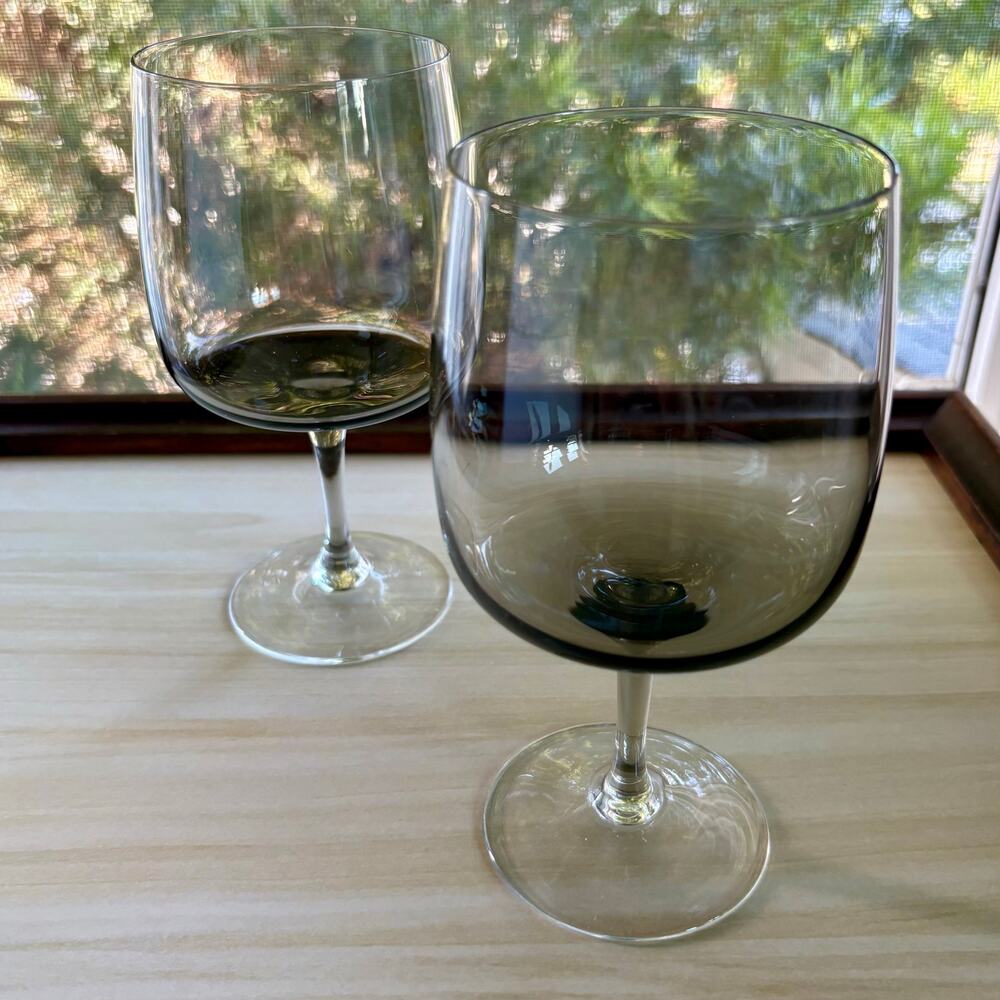 Vintage West Germany Smoky Gray Crystal Wine Glasses Set of 2